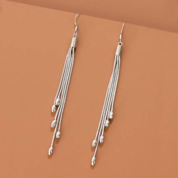 

Tassel Decor Drop Earrings, Silver