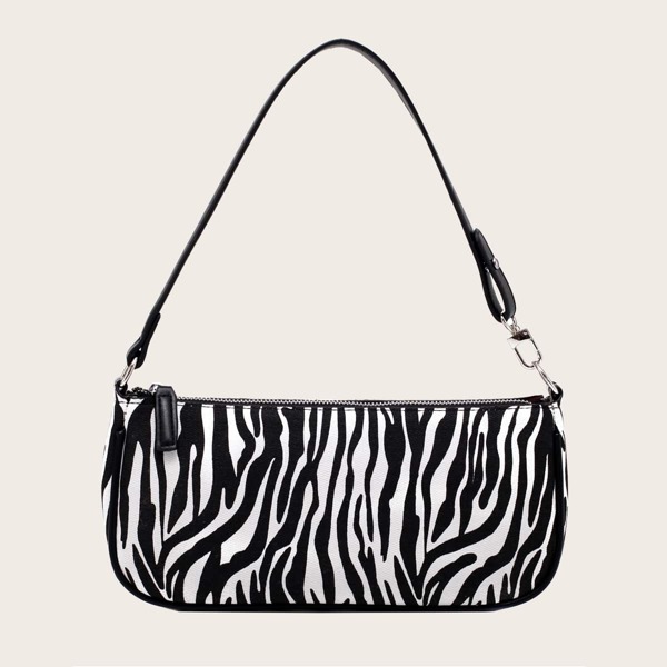 

Zebra Print Baguette Bag, Black and white