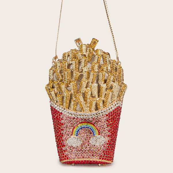 

Rhinestone Decor Chain Clutch Bag, Multicolor