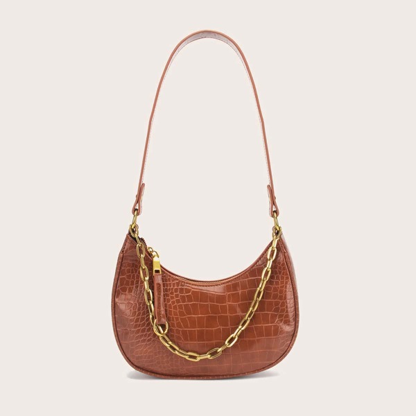 

Croc Embossed Baguette Bag, Brown