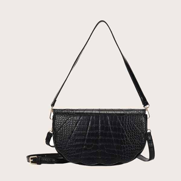 

Croc Embossed Shoulder Bag, Black