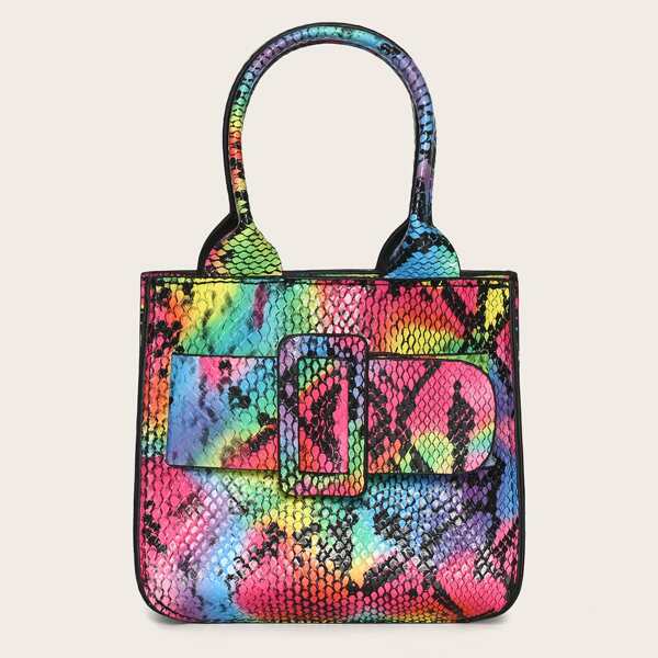 

Mini Colorful Snakeskin Pattern Satchel Bag, Multicolor
