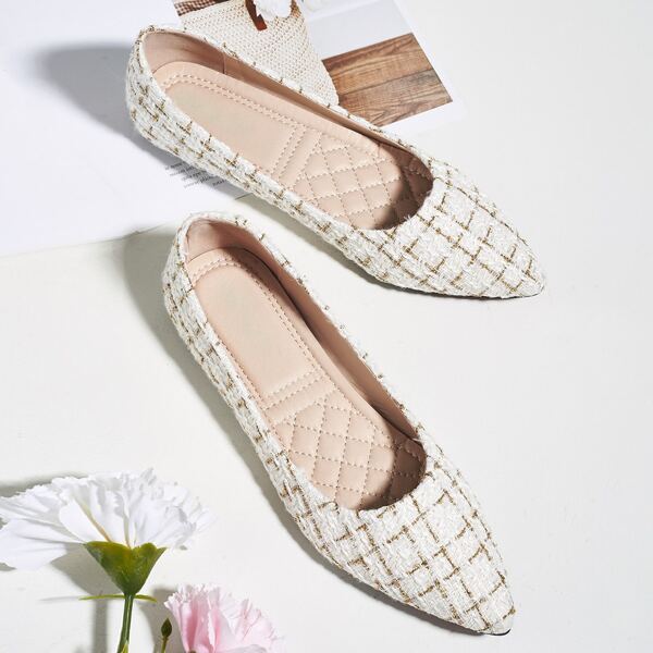 

Point Toe Tweed Flats, White