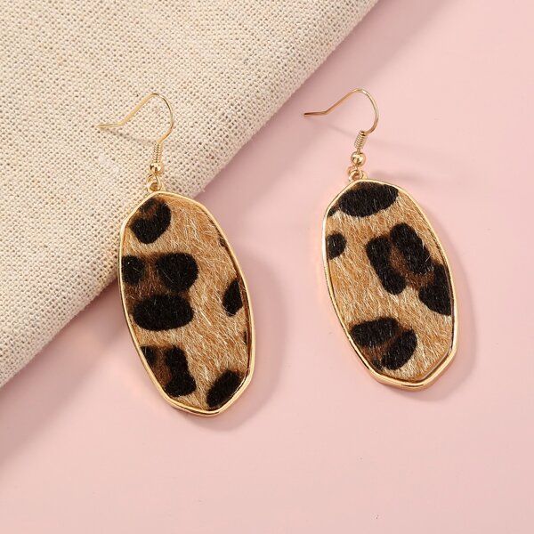 

Leopard Print Geometric Drop Earrings, Multicolor