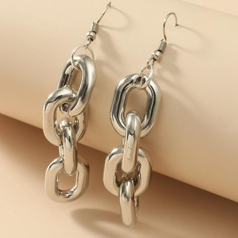 

Chain Design Drop Earrings, Silver