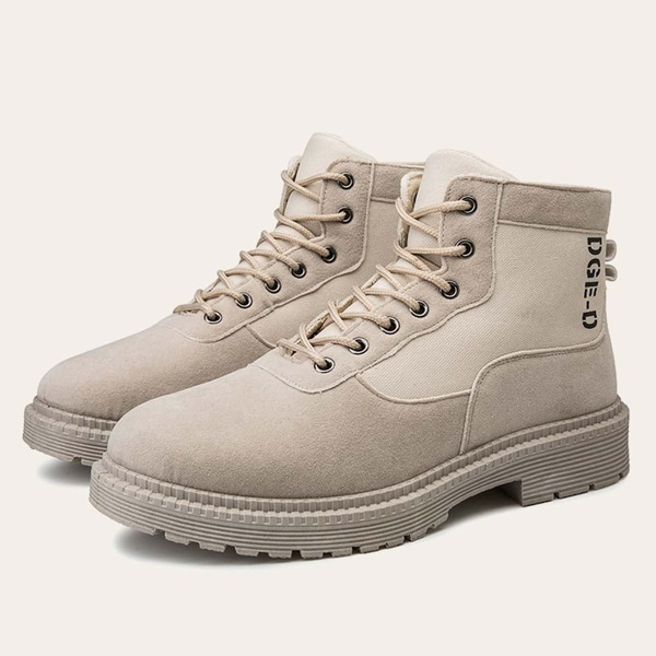 

Men Letter Graphic Lace-up Front Ankle Boots, Beige