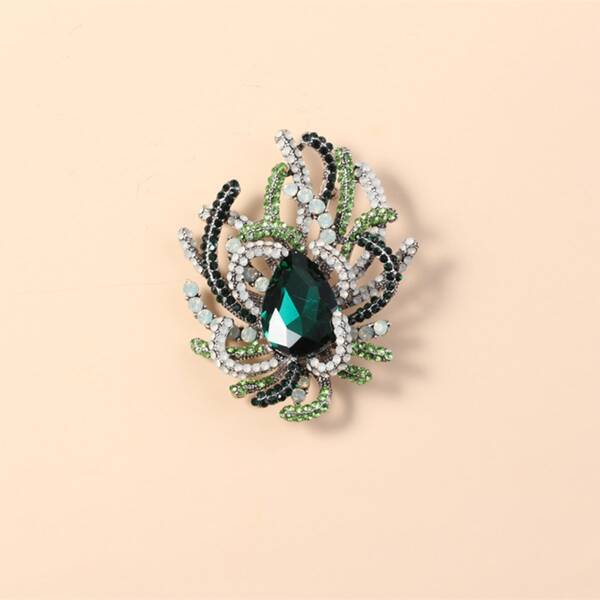

Gemstone Decor Brooch, Green