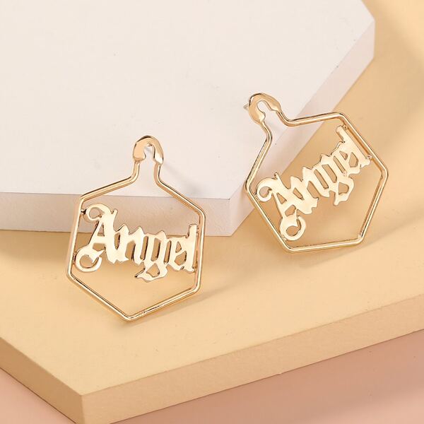

Letter Design Geometric Stud Earrings, Gold