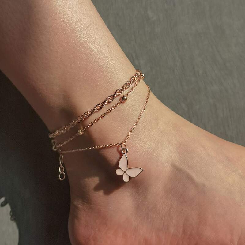 

2pcs Butterfly Chain Anklet, Gold