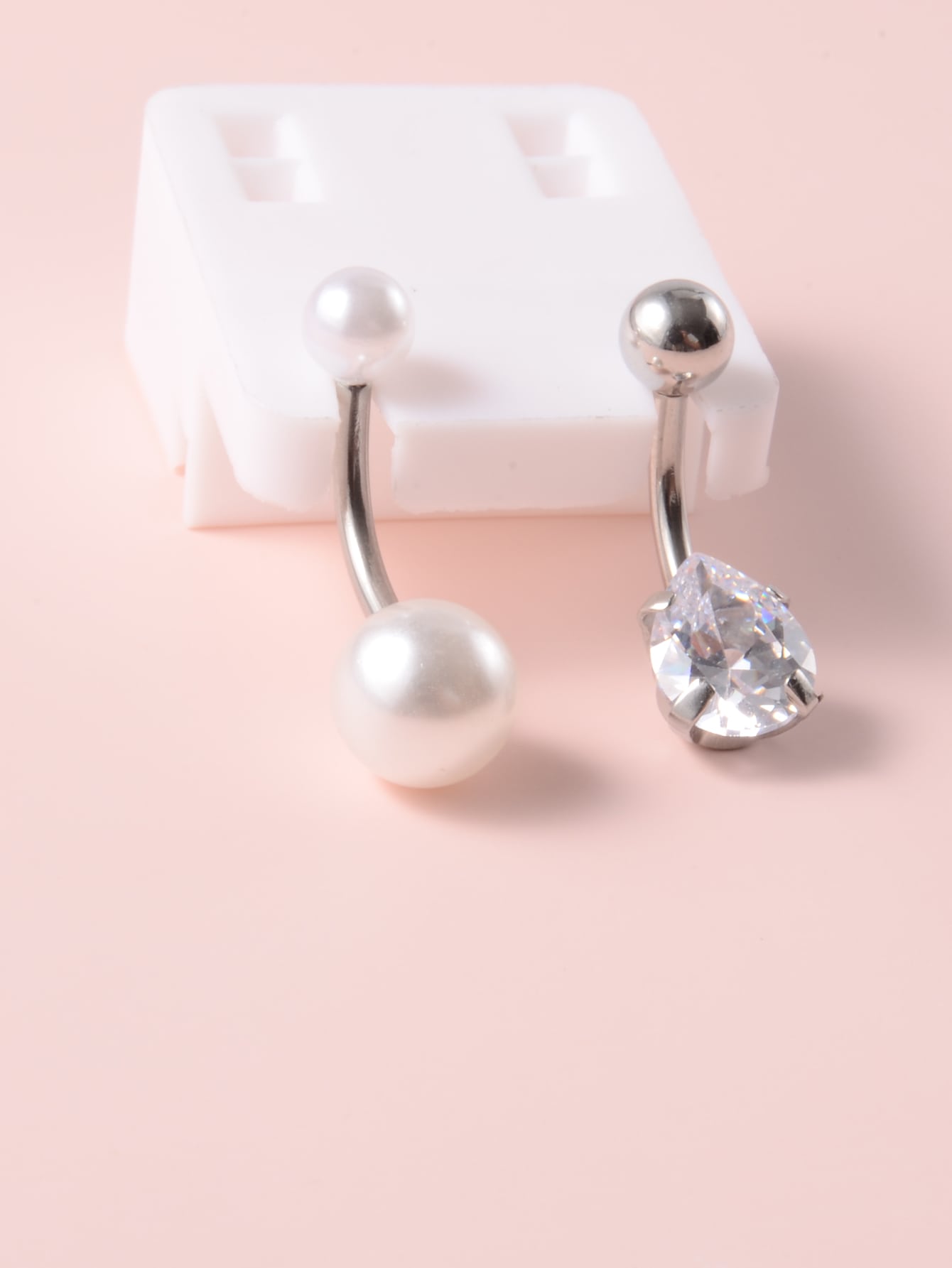 2pcs Rhinestone & Faux Pearl Decor Belly Bar thumbnail