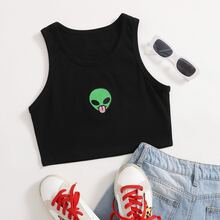 Image of Alien Embroidery Ribbed Tank Top