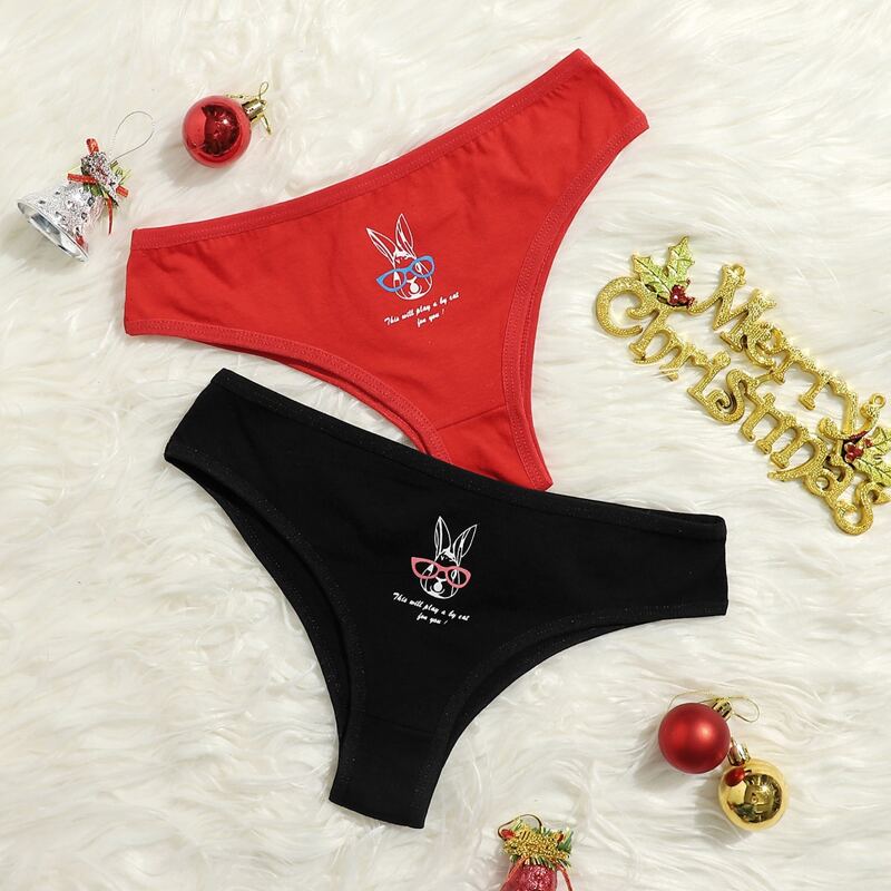 

2pack Rabbit & Letter Graphic Panty Set, Multicolor