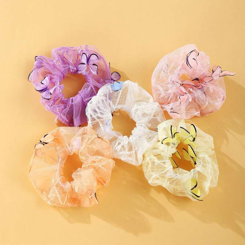 

5pcs Butterfly Mesh Scrunchie, Multicolor