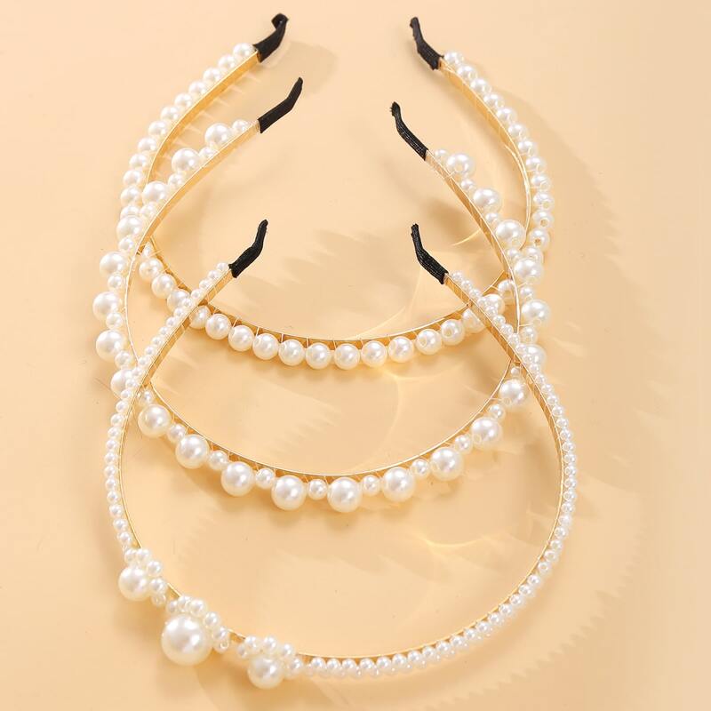 

3pcs Faux Pearl Hair Hoop, White