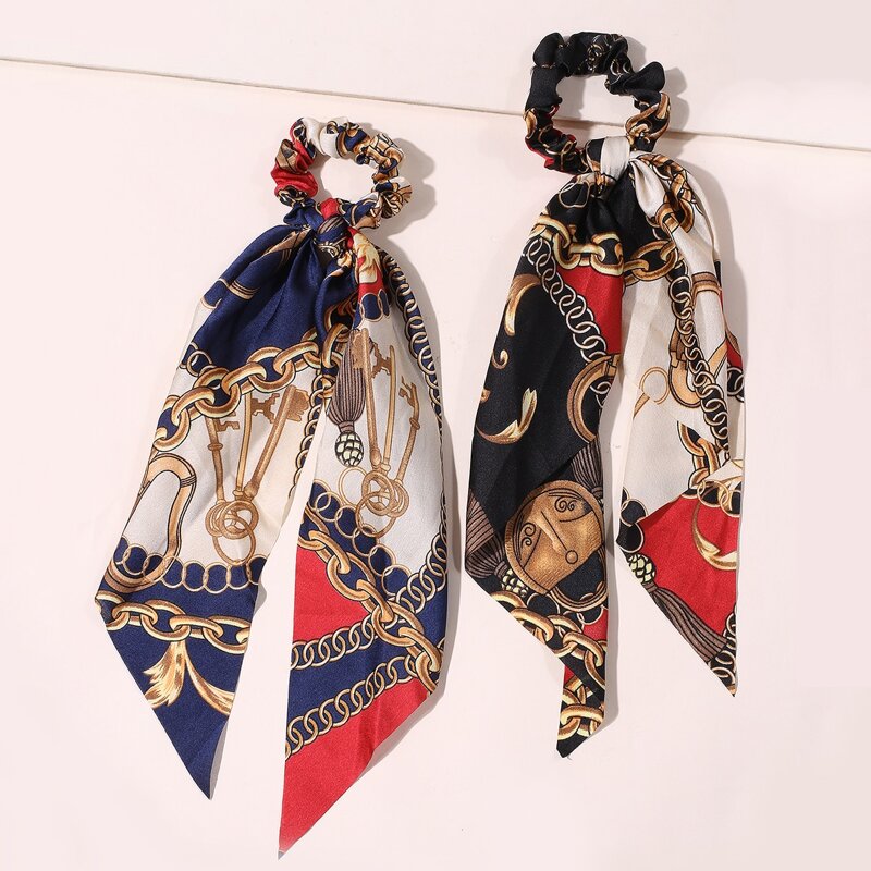 

2pcs Chain Print Scrunchie Scarf, Multicolor