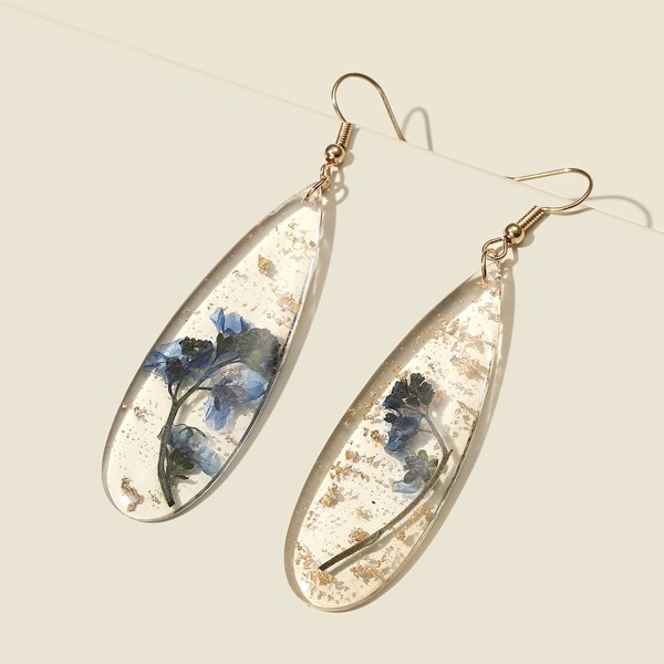 

Flower Pressed Resin Earrings, Blue