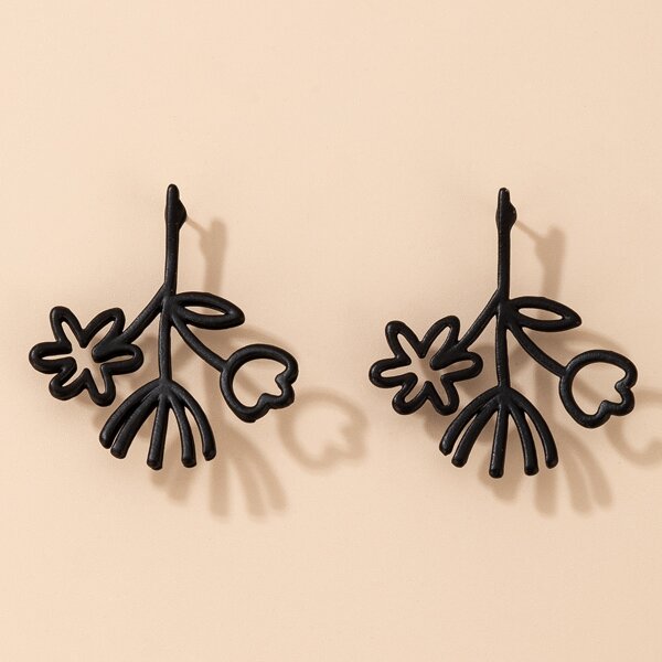 

Hollow Out Leaf Design Stud Earrings, Black