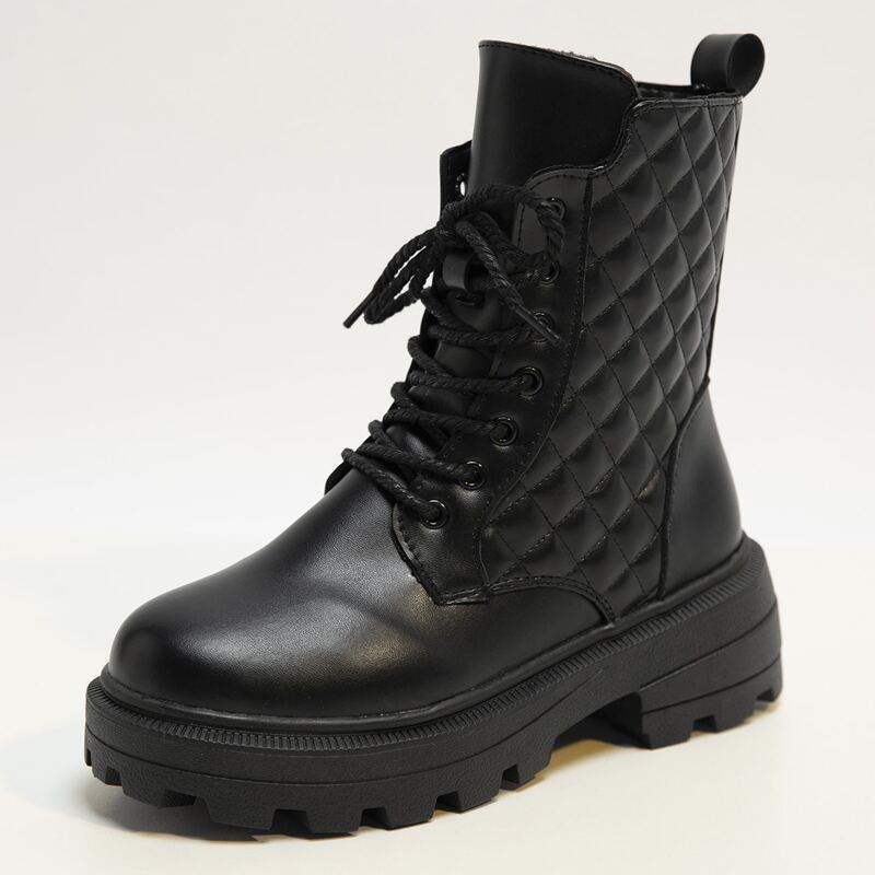 

Lace Up Front Quilted Combat Boots, Black