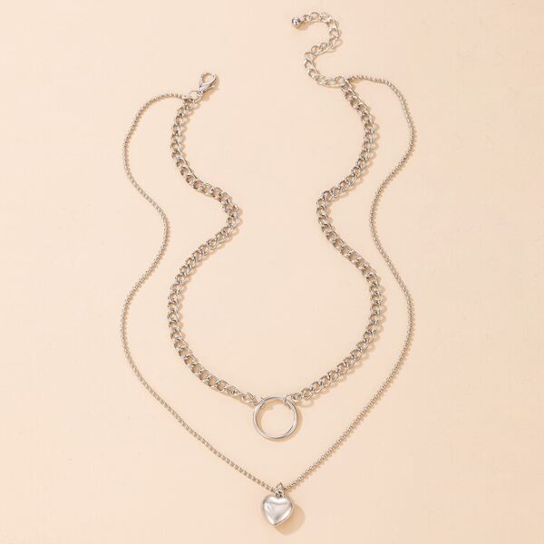 

Heart Charm Layered Necklace, Silver