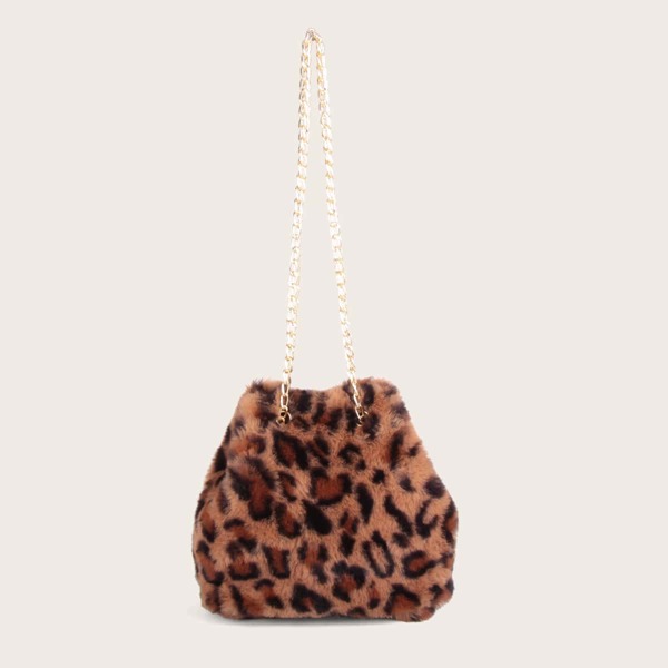 

Leopard Fluffy Bucket Bag, Multicolor