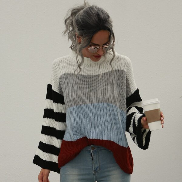 

Color-block Drop Shoulder Oversized Sweater, Multicolor