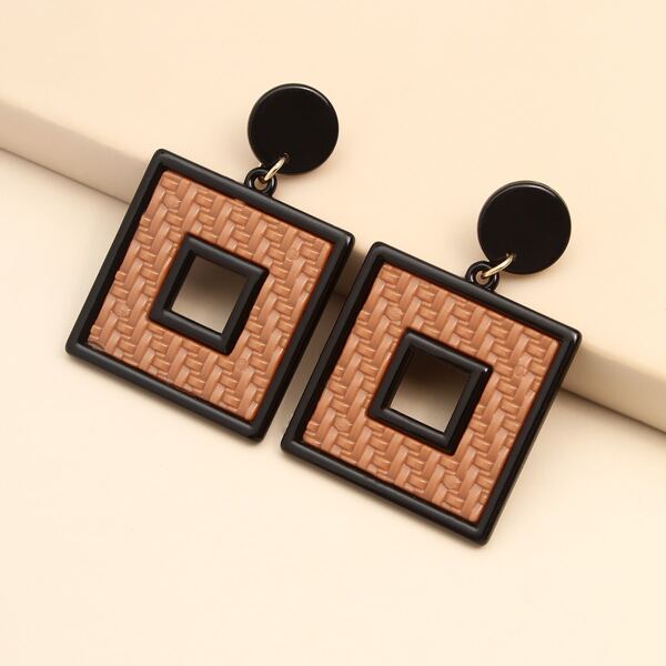 

Hollow Out Square Drop Earrings, Brown