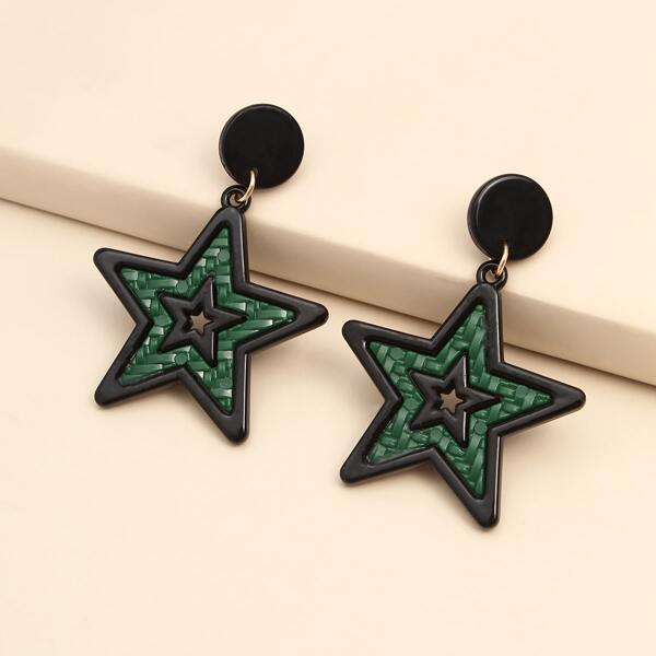 

Star Charm Drop Earrings, Green