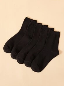 Hombres 5 pares Calcetines simple liso negro - Negro - Ver 1