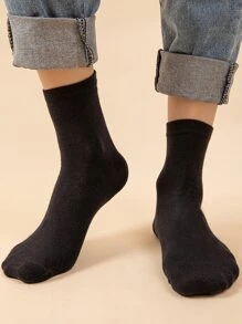 Hombres 5 pares Calcetines simple liso negro - Negro - Ver 2