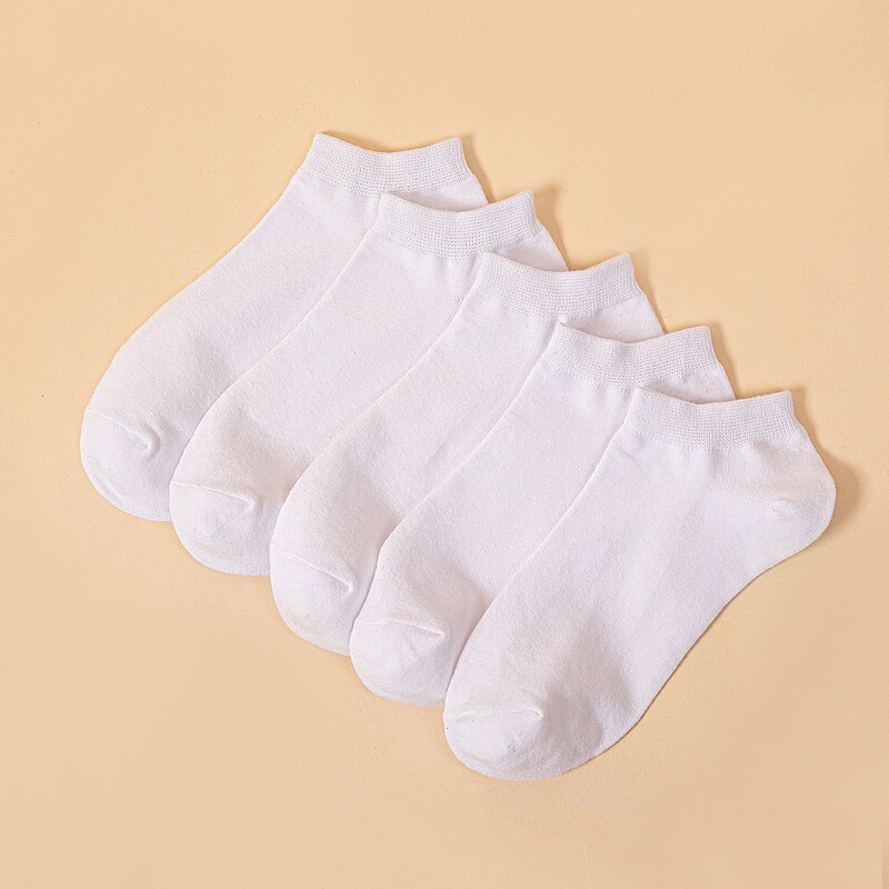 

5pairs Guys Simple Plain Socks, White