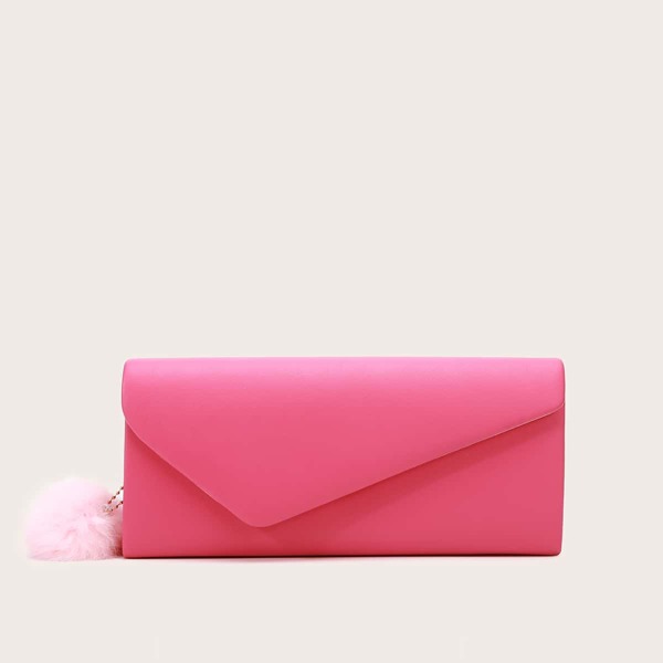 

Asymmetrical Snap Button Flap Clutch Bag, Hot pink