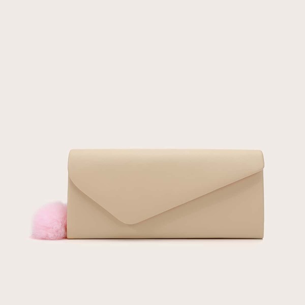 

Asymmetrical Snap Button Flap Clutch Bag, Apricot