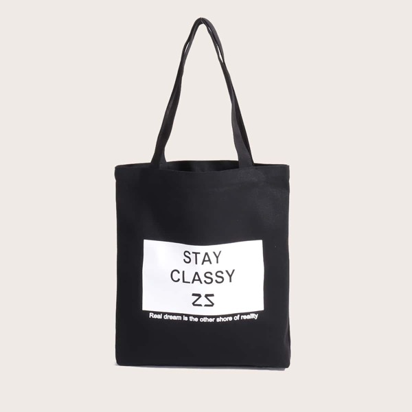

Letter Graphic Canvas Shopper Bag, Black
