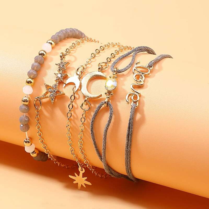 

6pcs Rhinestone Star Bracelet, Gold