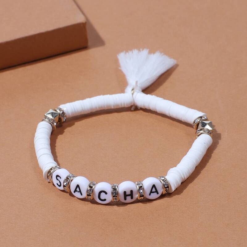 

Letter Tassel Layered Circle Bracelet, White