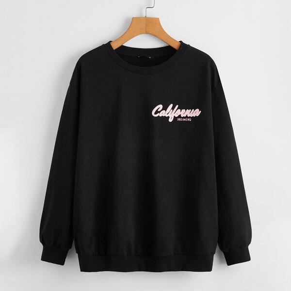 

Plus Letter and Tropical Print Pullover, Black