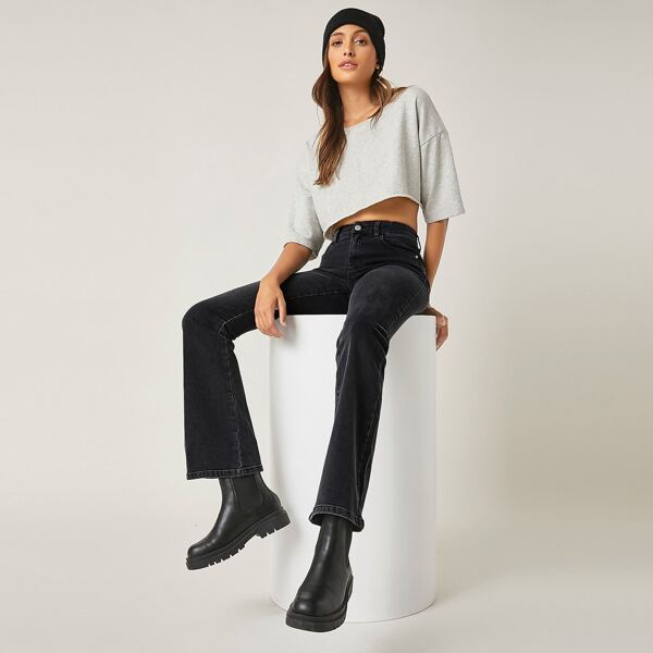 

BLUES High-Waisted Dinner Date Flare Jeans, Dark grey