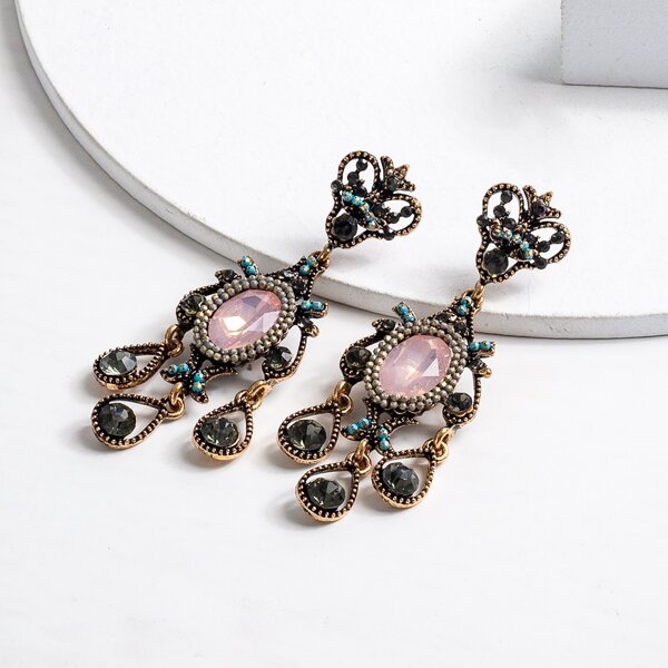

Rhinestone Decor Drop Earrings, Pink