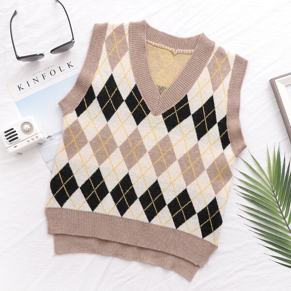 

Argyle Pattern High Low Sweater Vest, Multicolor