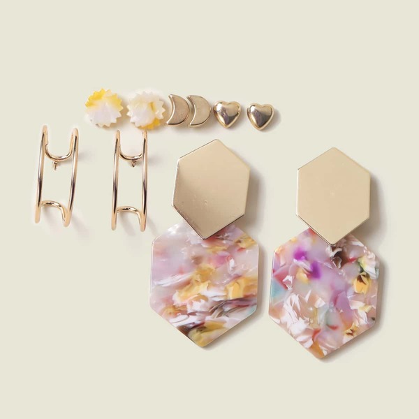 

5pairs Geometric Design Earrings, Multicolor