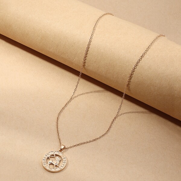 

Constellation Symbol Design Round Charm Necklace, Gold
