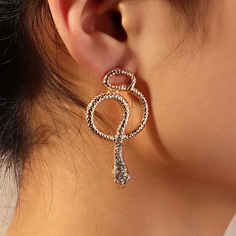 

Rhinestone Snake Drop Earrings, Gold