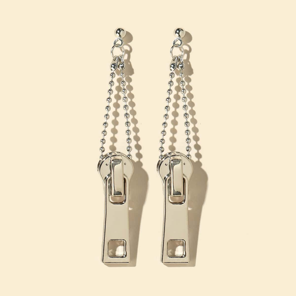 

Zipper Design Drop Earrings, Silver