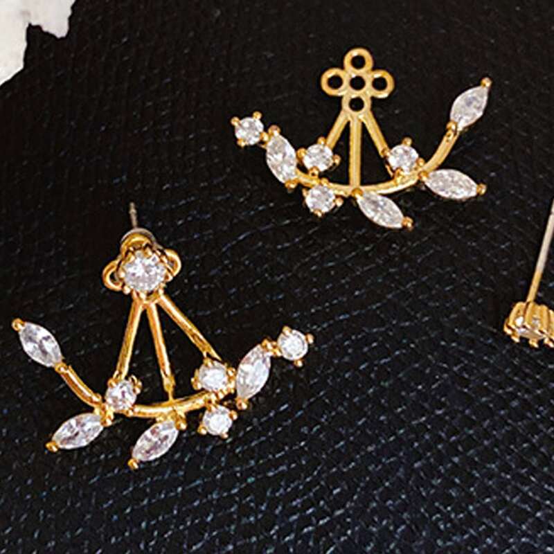 

1pair Rhinestone Leaf Ear Jacket, Gold