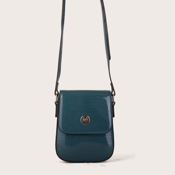 

Croc Embossed Flap Crossbody Bag, Blue