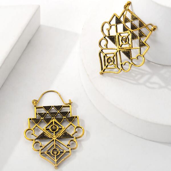 

Hollow Out Geometric Hoop Earrings, Gold