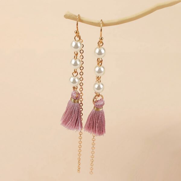 

Faux Pearl & Tassel Drop Earrings, Gold
