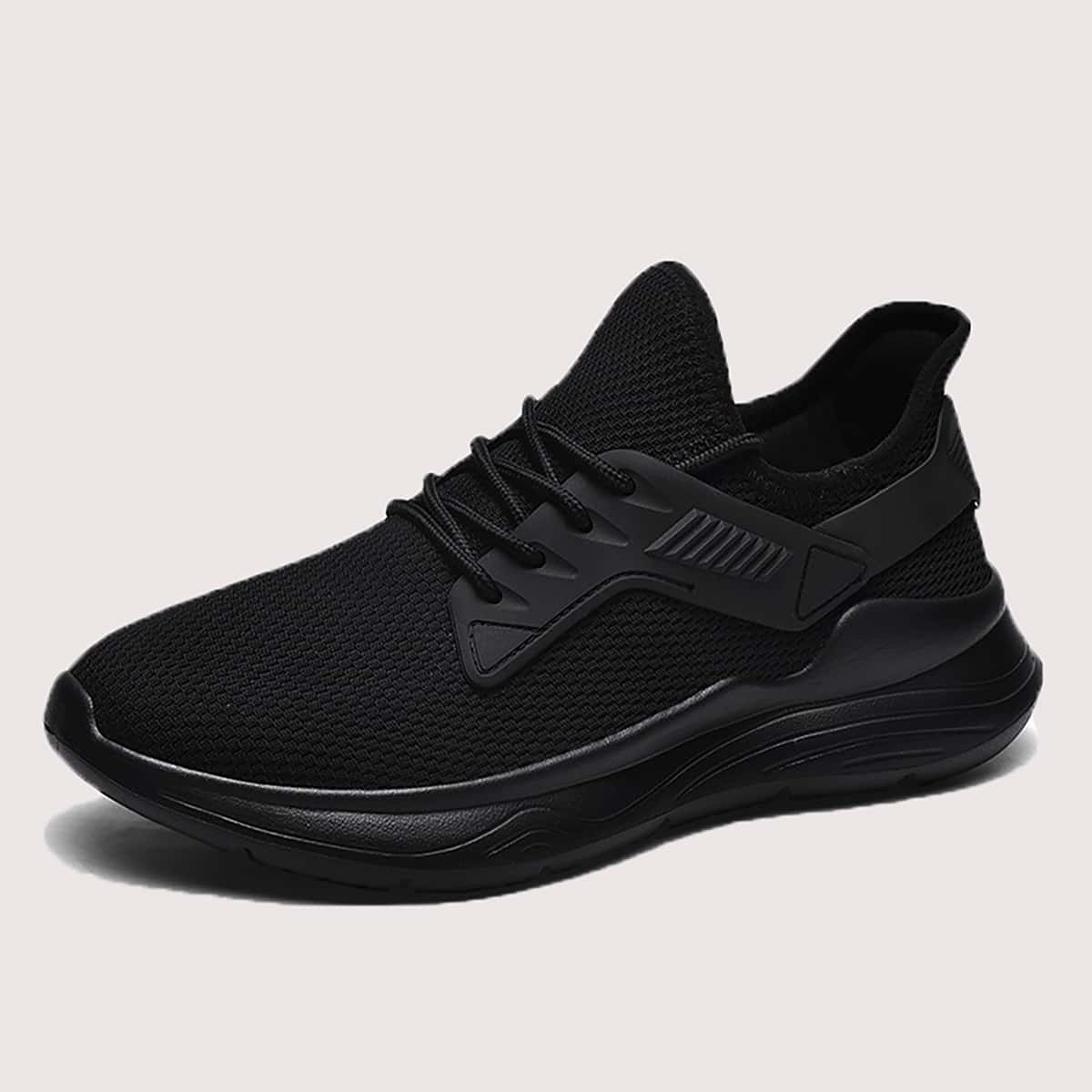 

Guys Minimalist Lace Up Decor Knit Sneakers, Black