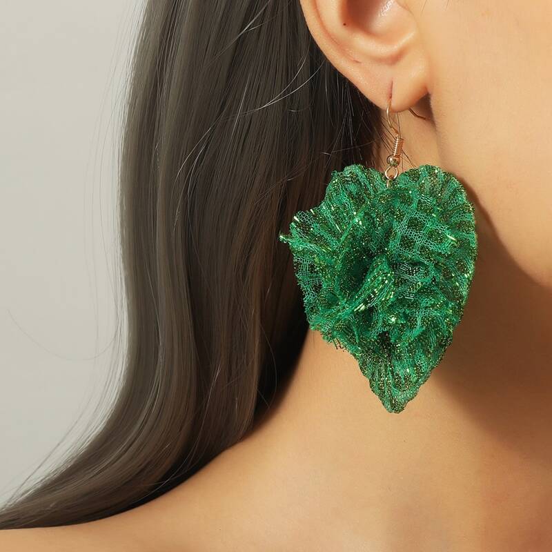 

Christmas Mesh Heart Drop Earrings, Green