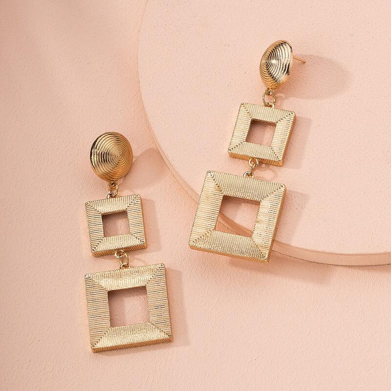 

Textured Geo Drop Earrings, Gold